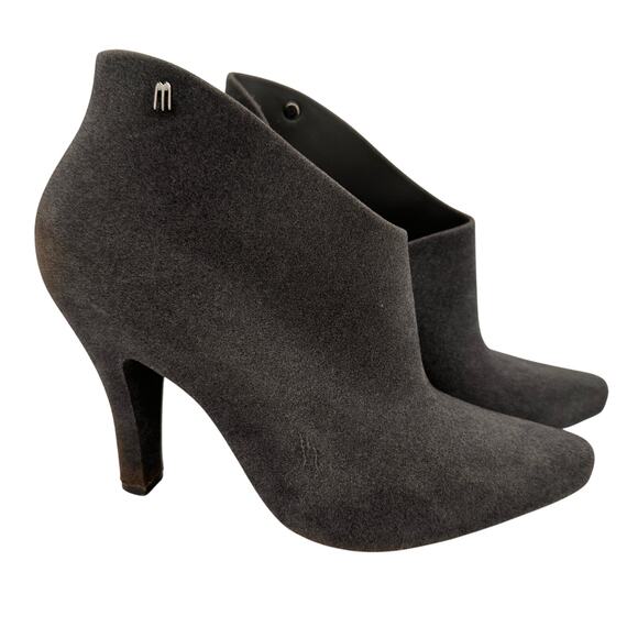 Melissa Dark Grey Drama Flocked Ankle Boots Size 8 - Picture 1 of 9